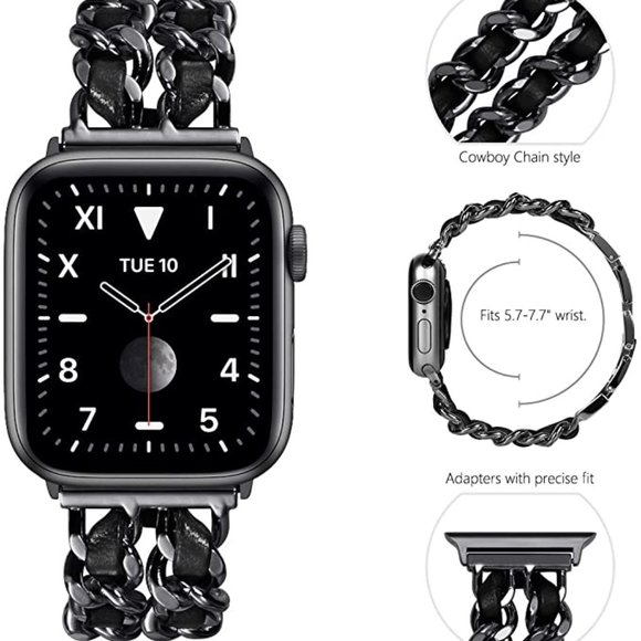 NEW Strap Chain Leather Stainless Band For Apple Watch - BB - Picture 16 of 16